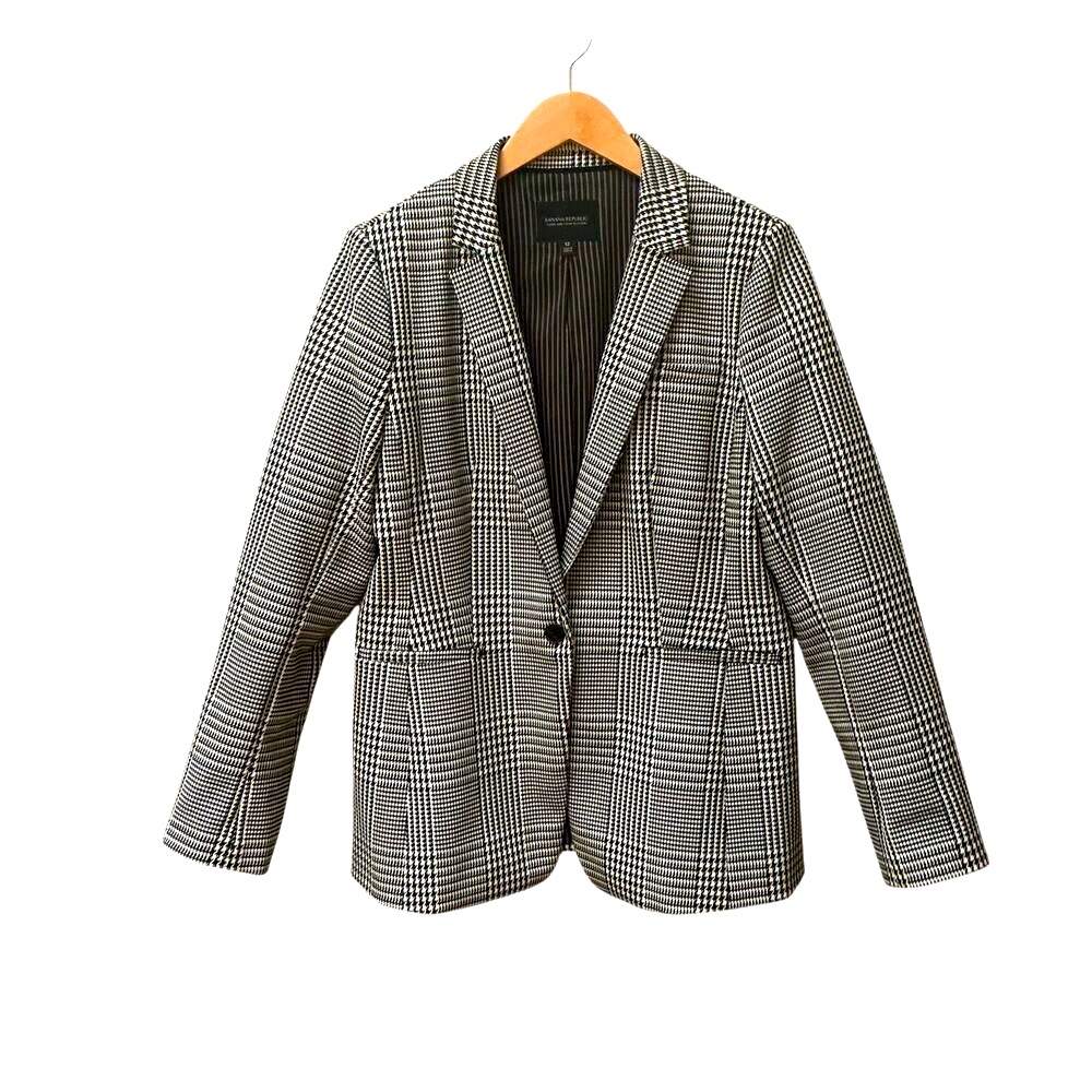 Banana Republic Long & Lean Classic Houndstooth Blazer SZ 12 Business Casual